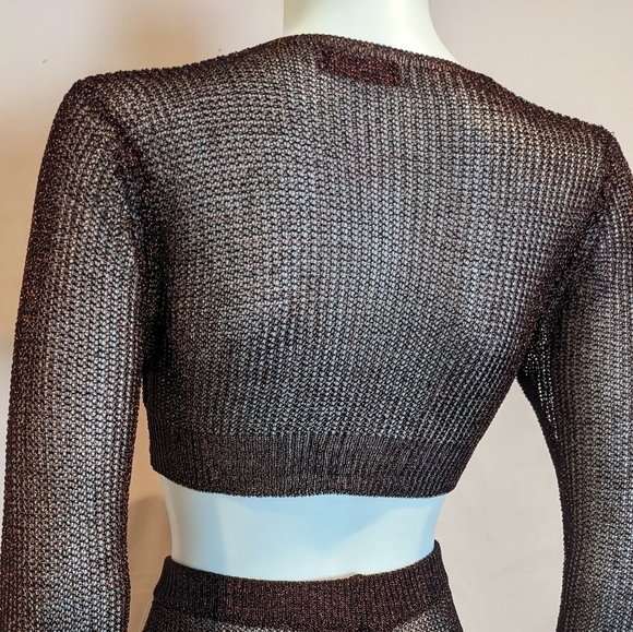 Sorelle UK Red Metallic Matching Crop Top and Flare Pants Knit Chainmail Set XS - Picture 5 of 9